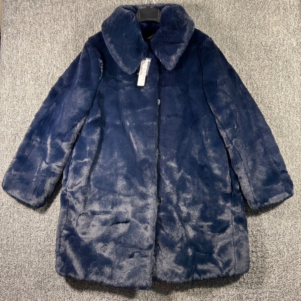 J.Crew Faux Fur Coat Blue Glam Winter Outerwear Women XL